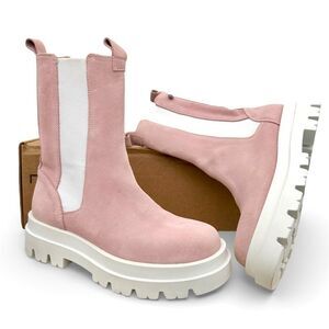 LEMARE Rose Lug Sole Chelsea Ankle Boots Women EU 38 Calf Leather Suede Pull On